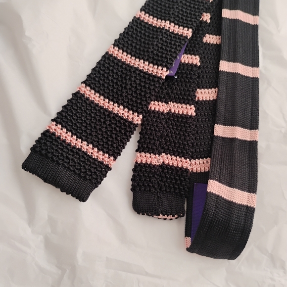 RALPH Purple Label knit tie Mens skinny striped silk tie - Picture 4 of 11